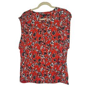 Zac & Rachel Womans Reddish Orange Floral Print‎ Blouse Top Flowy Loose Fit